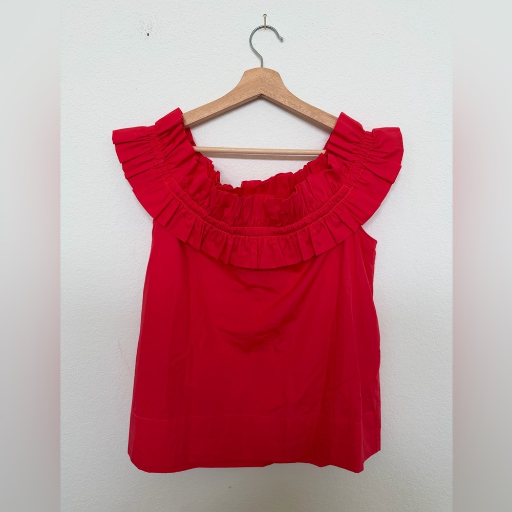 Lilly Pulitzer Off Shoulder Ruffle Blouse NWT Coral Red Size Large - Picture 6 of 9
